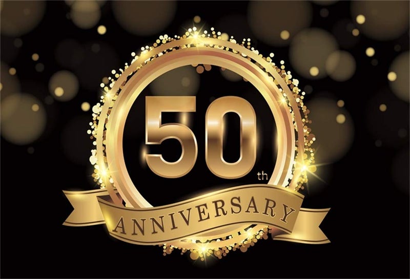 AOFOTO 6x4ft Happy 50th Anniversary Backdrop Gold Glitter Halo Dots Fift ieth Anniversaries Celebration Decor Golden Wedding Background for Photography Vinyl Photo Studio Props - Image 1